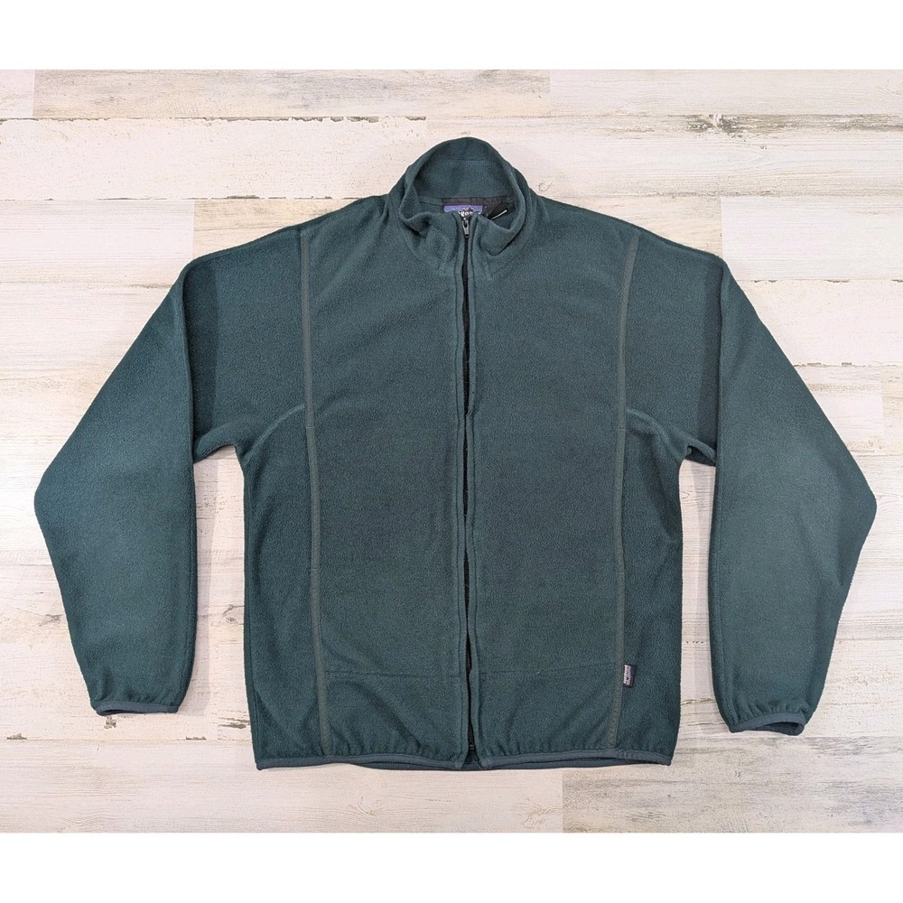 Vintage Patagonia Jacket Mens Medium Green Fleece Full Zip USA Made Distressed